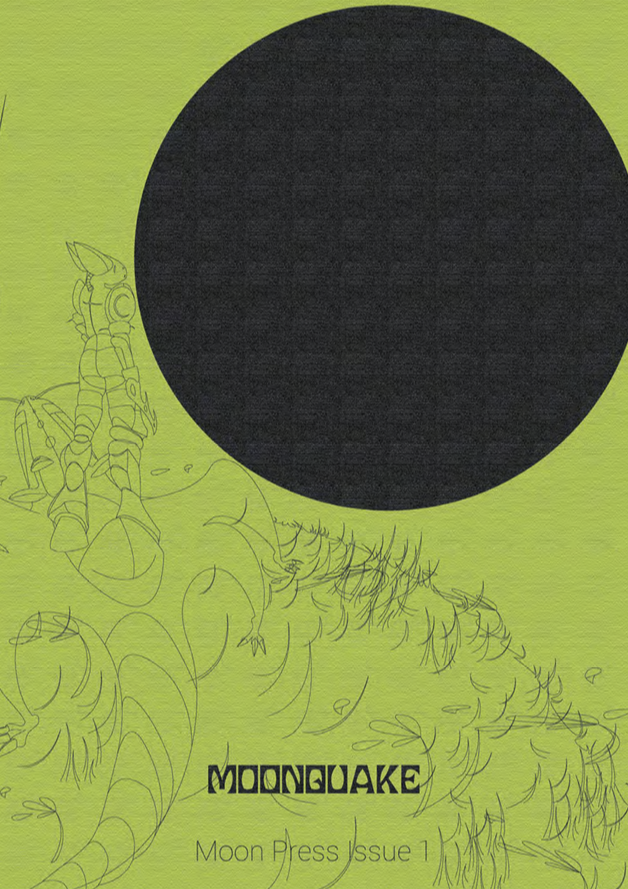 green background with line illustration and shadow of the moon